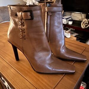 GUCCI High Heel Ankle Boots Leather 34 1/2 C Brown